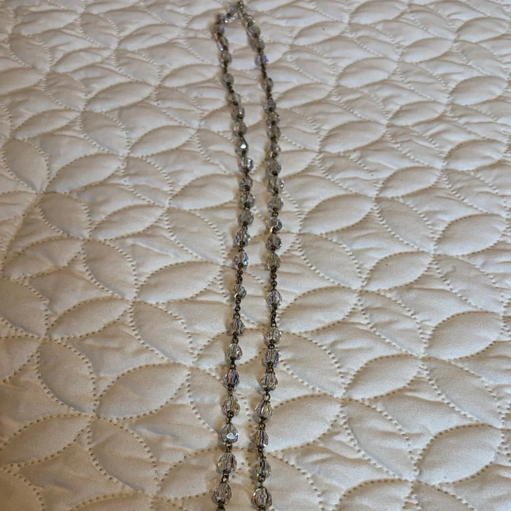 INRI Elegant Rosary Necklace w/Silver Tone Cross, Chain and Accents Clear Beads